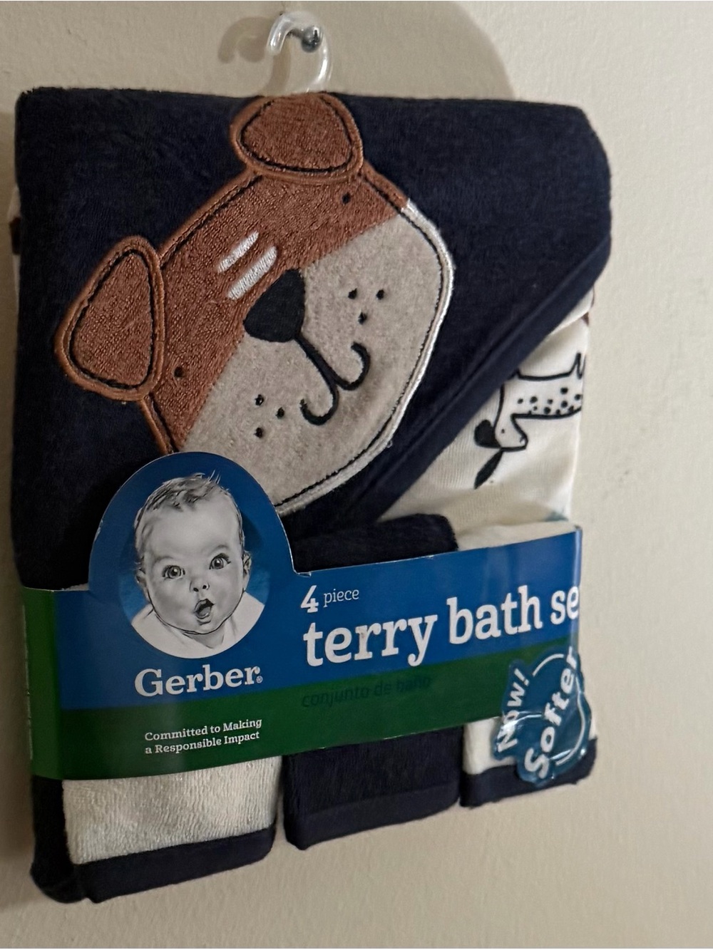 New Gerber Navy & Brown Bear Terry Bath Set - 4 Piece